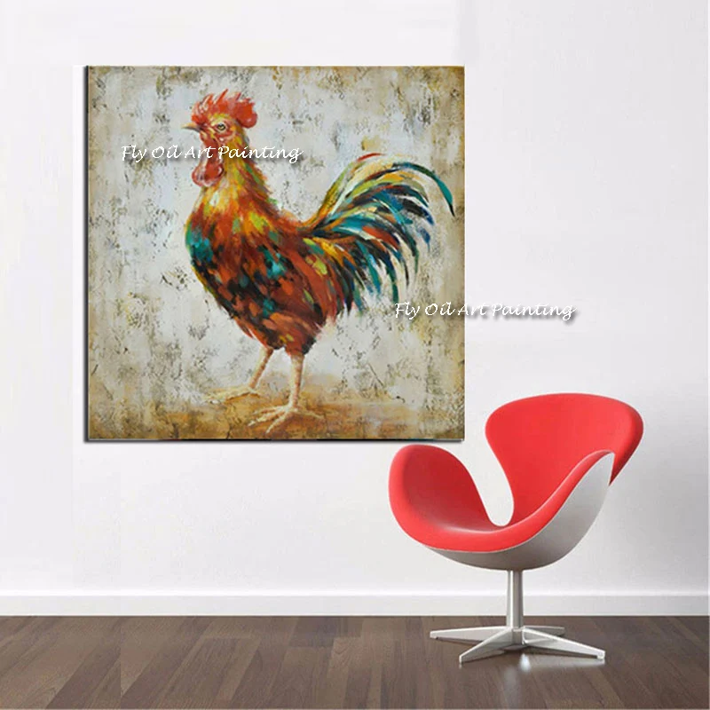 

Large High Quality Hand Painted cock animal Oil Painting Abstract Canvas Thick Textured Modern Wall Art Living Room Porch Decor