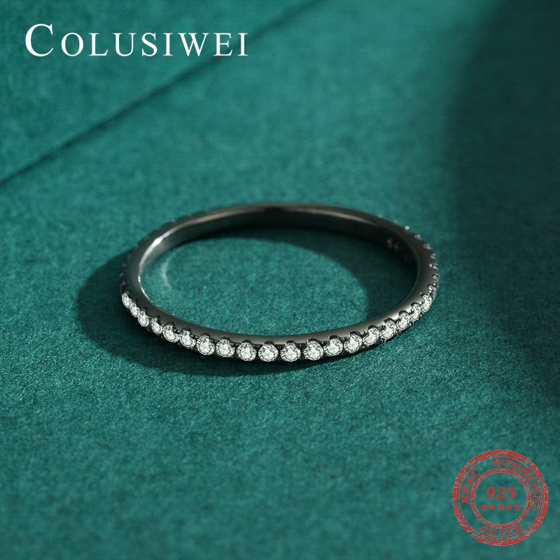 

Colusiwei Vintage Black Color Simple 925 Sterling Silver Finger Rings for Women Sparkling Clear CZ Ring Fashion Fine Jewelry