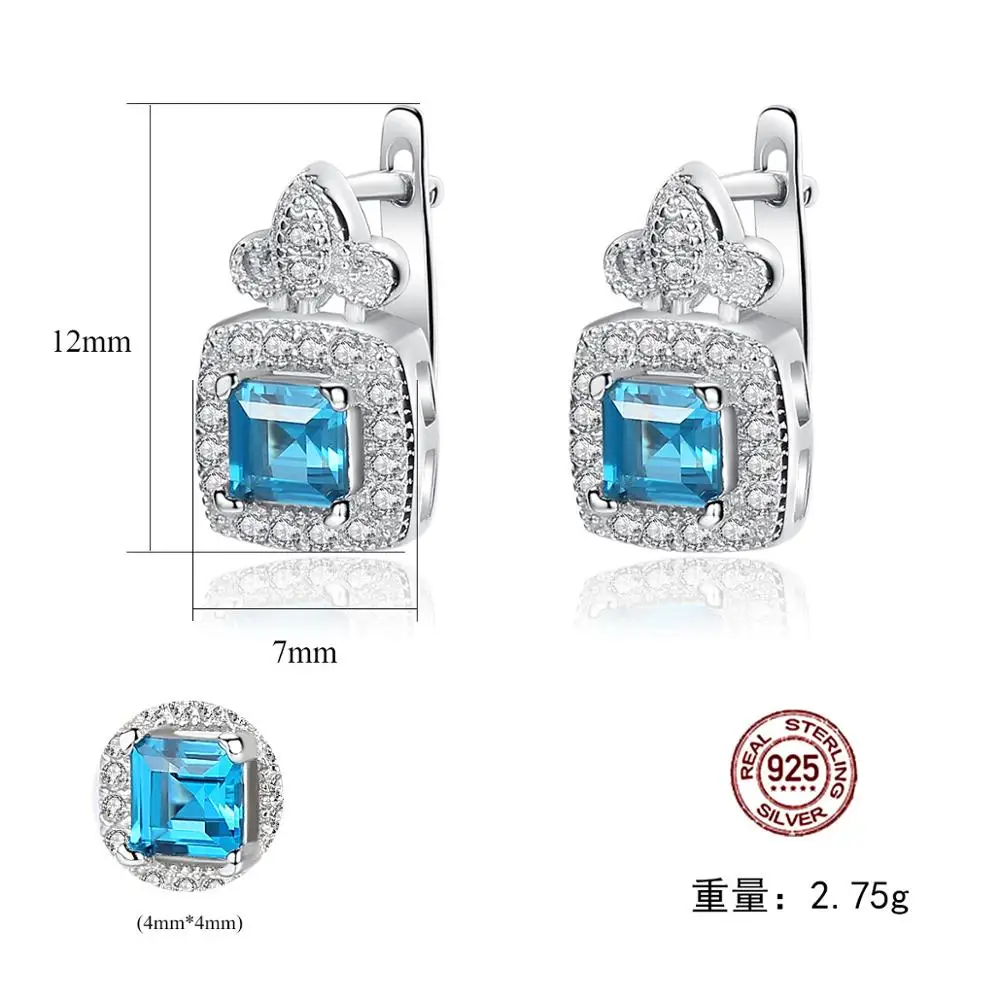 Серьги гвоздики из циркония с морским синим камнем стильные ювелирные изделия