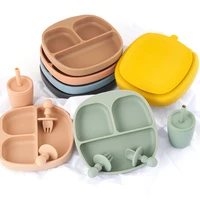 2021 new design childrens tableware feeding dishes plates plate on the suction cup food grade fork spoon straw cup baby stuff
