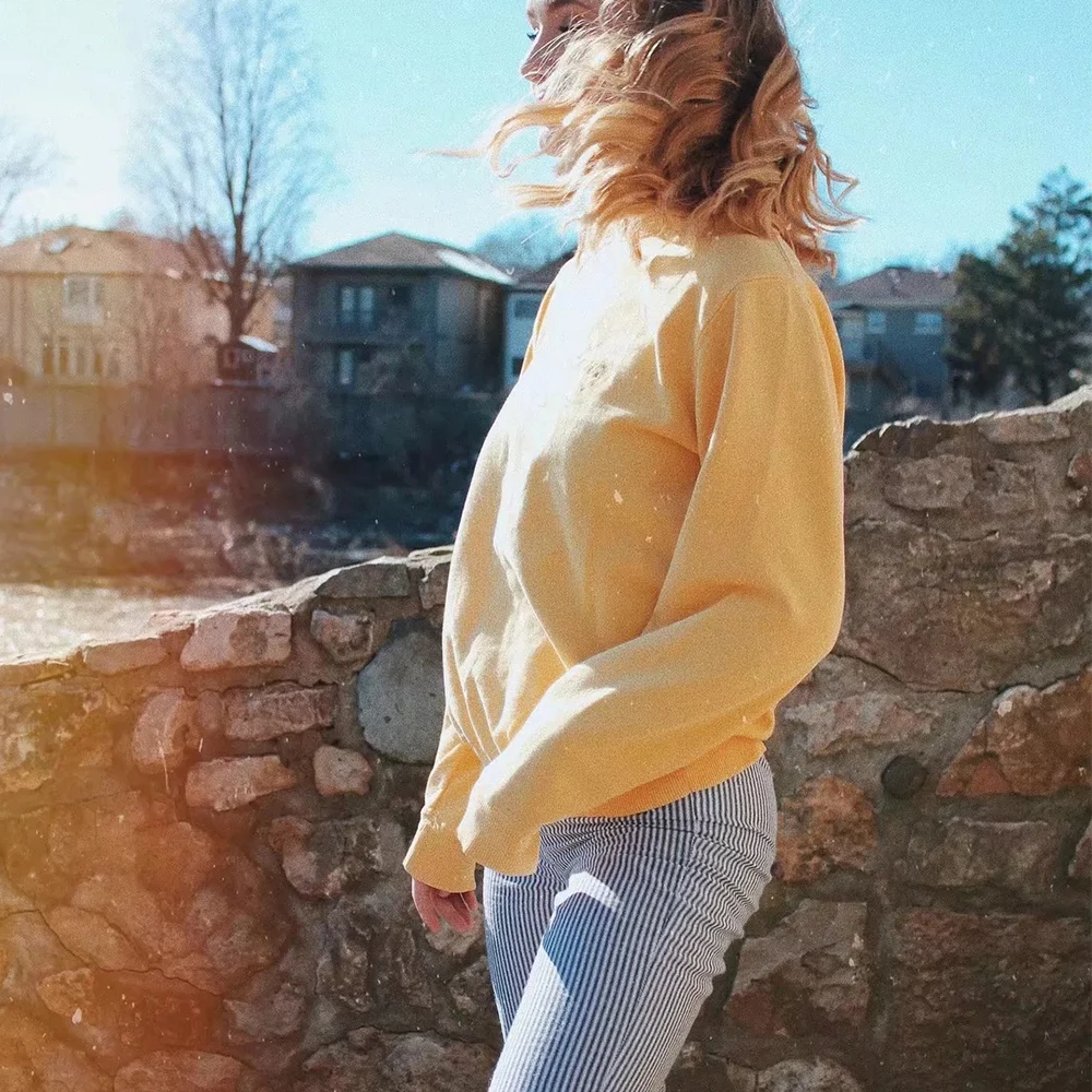 Женский свитер с длинными рукавами желтый винтажный Хлопковый пуловер вышивкой