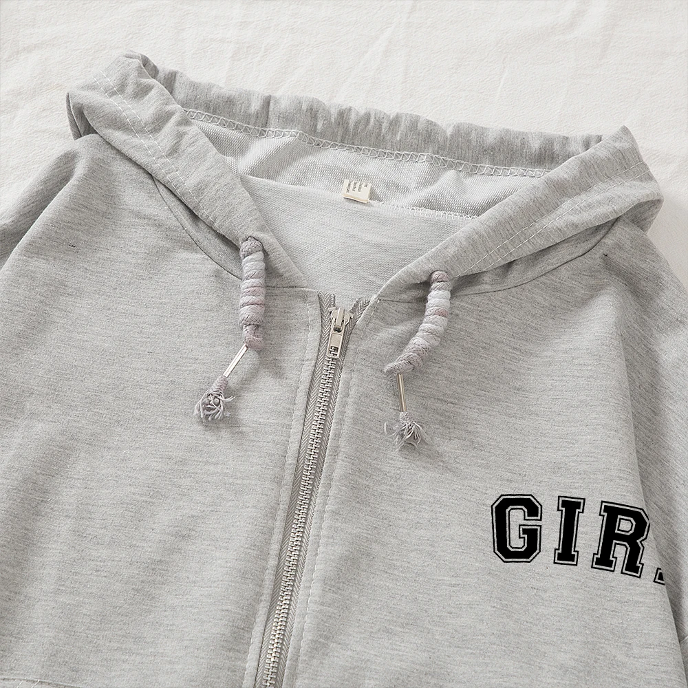Women Sweetshirts Korean Zi[pper Hoodies Woman Cute for Friends Oversized Girl Letter Printed Graphic Zip Up Hoodie Sweatshirts