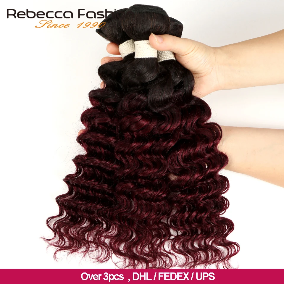 Rebecca Ombre Перуанские Пучки с глубокой волной 3/4 шт Remy 2 тона цвет T1B/27 # T1B/30 T1B/99J 100%