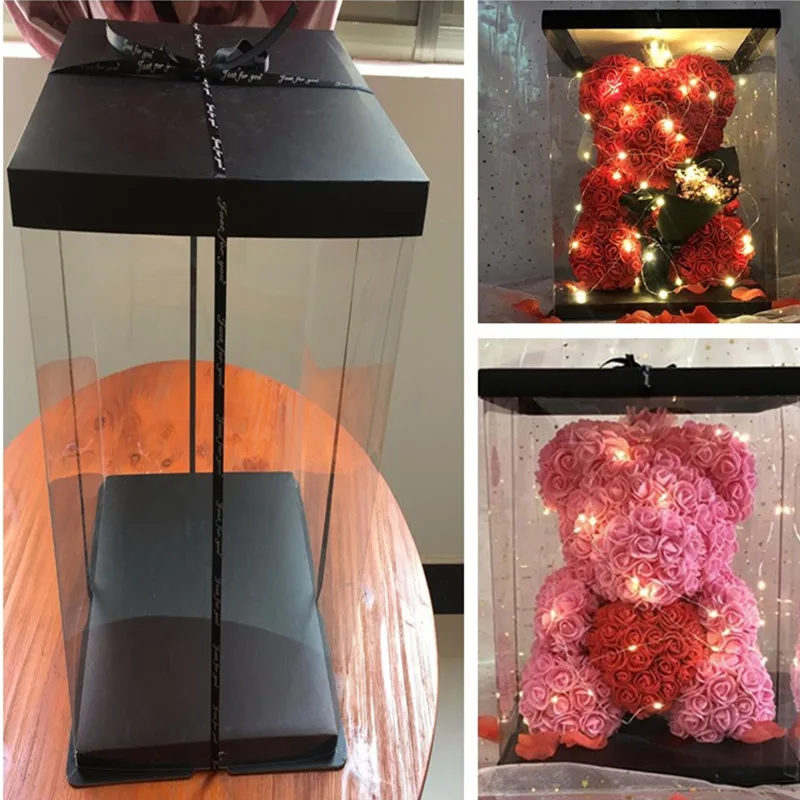 Супер большая прозрачная упаковочная коробка с розовым медведем Подарочная