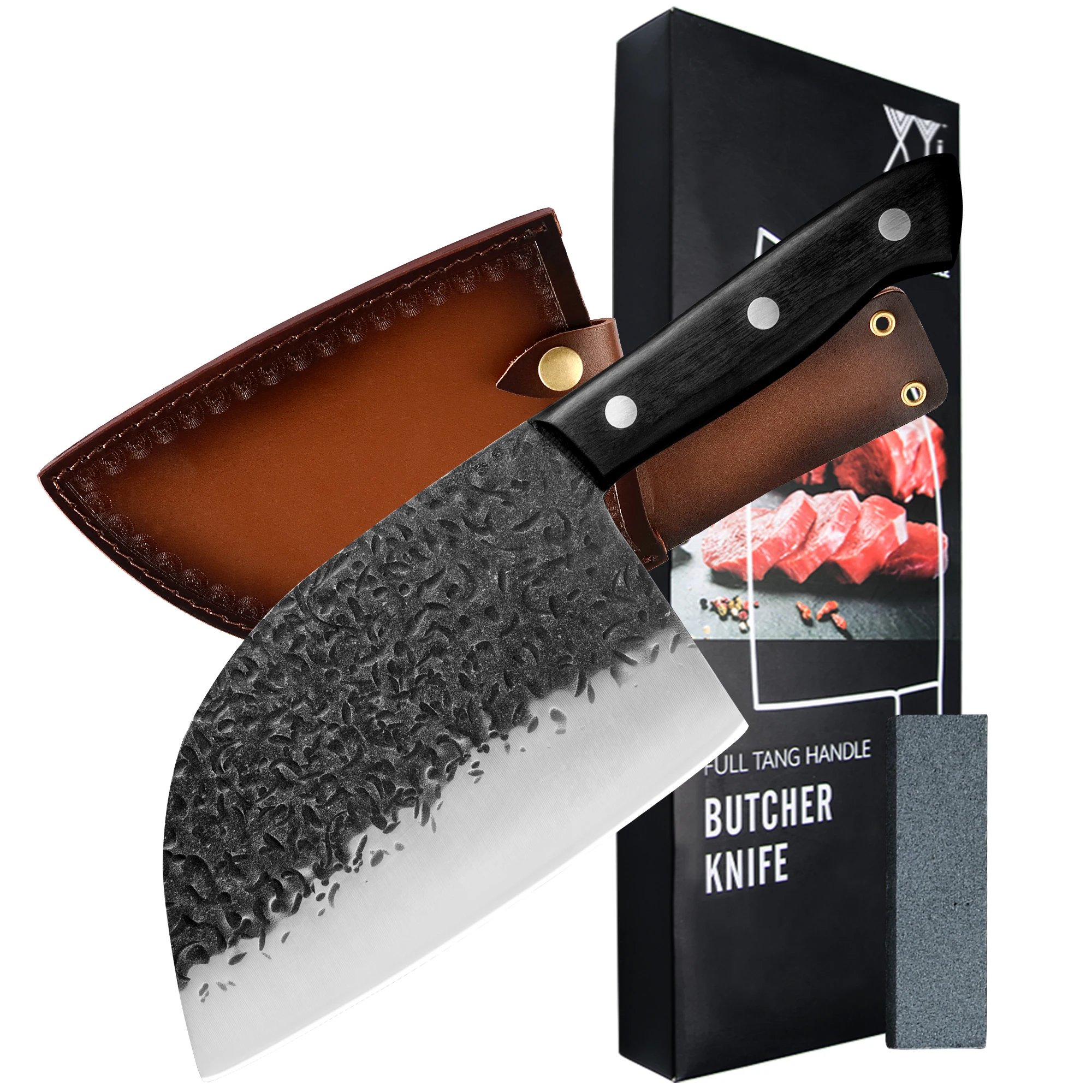 

XYj Full Tang 7 Inch Butcher Kitchen Knife High Carbon Steel Washing Stone Blade Cleaver Chopping Knife Tool Gift Kitchen Knife