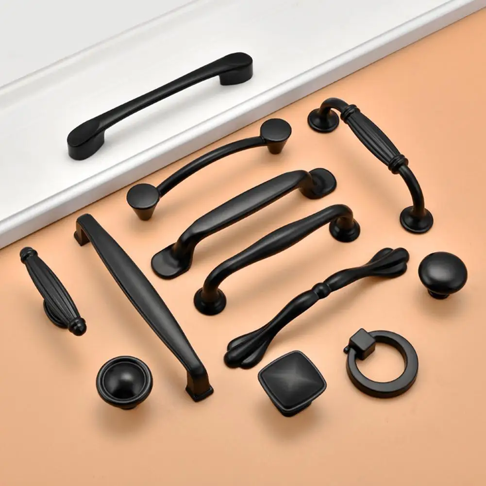 1 шт корпус из алюминиевого сплава тянет черный кухонный шкаф ручки выдвижных