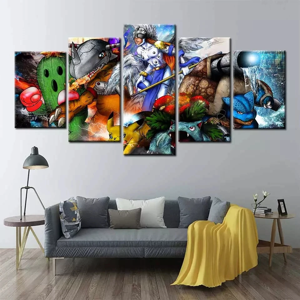 

5 Pieces Poster Adventure Fire Dragon Canvas HD Prints Cartoon Painting Wall Art Pictures Modular Modern living Room Home Decor