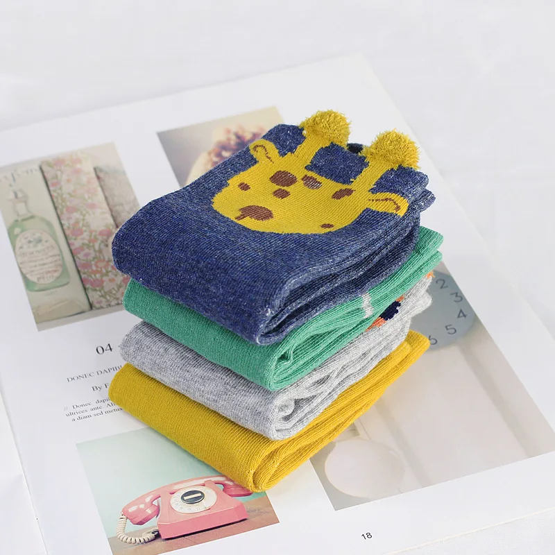 Boxed Cotton Flax Children's Socks Cute Cartoon Animal Wild Cotton Boys and Girls Socks Breathable Warm Mid-Range Baby Socks