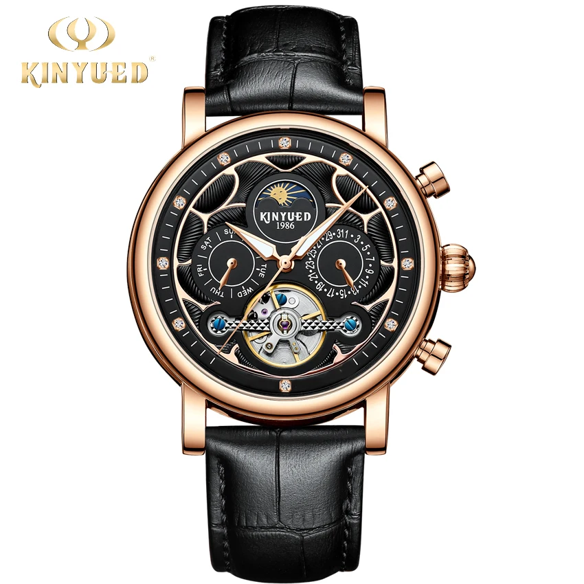 

KINYUED Men Watch Top Brand Mens Mechanical Watches Automatic Tourbillon Skeleton Wristwatch Calendar Relogio Masculino dropship