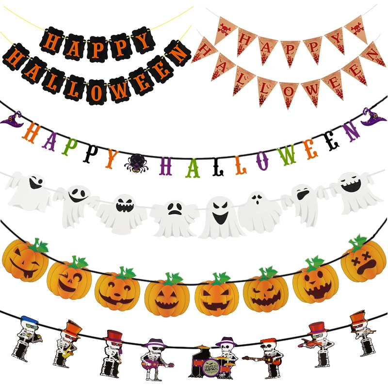 

Happy Halloween Letter Banner Pumpkin Ghost Skull Horror Bunting Garland for Halloween Party Bar Haunted House Decoration