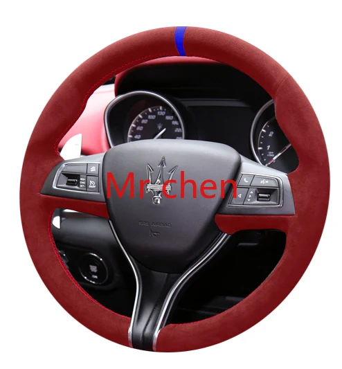 

DIY for Maserati Ghibli president Levante gibli suede frosted leather hand sewn steering wheel handle cover All red