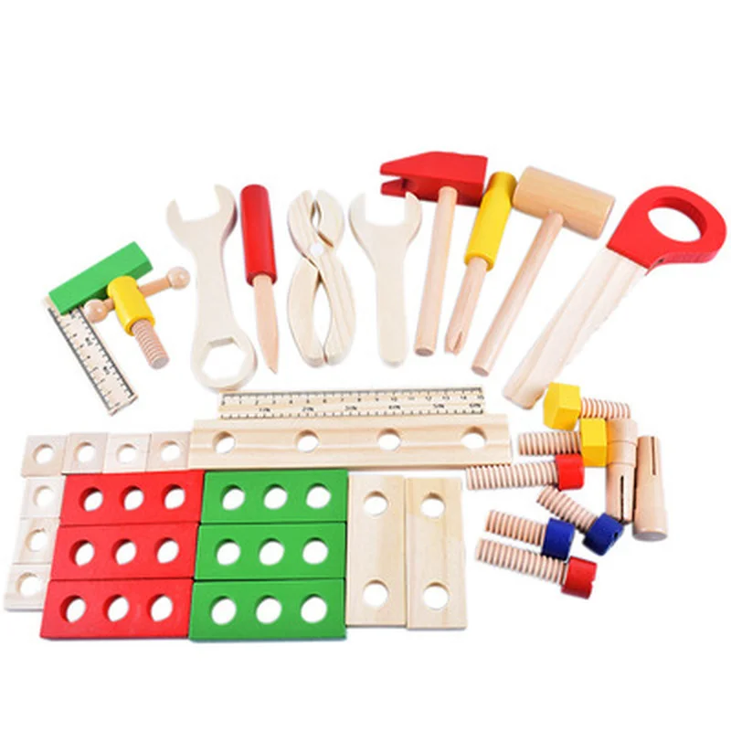 

Wooden Toolbox Pretend Play Set Educational Montessori Toys Nut Disassembly Screw Assembly Simulation Repair Carpenter Tool
