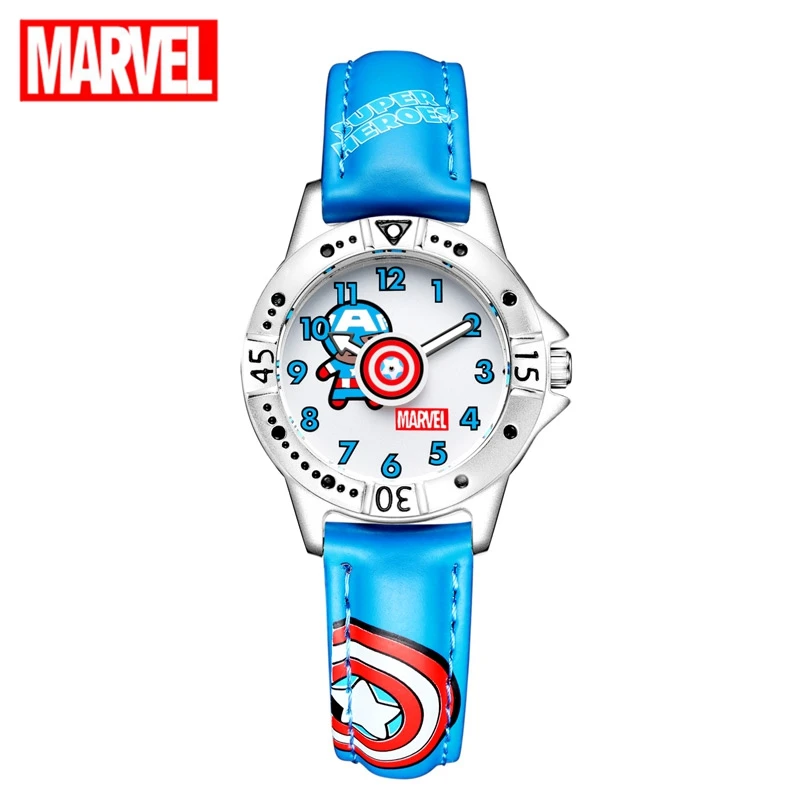 Baby Cartoon Child Quartz Watch Marvel Avengers Captain Amrica Blue Black Soft PU Band Boy Wristwatch Kids Clock Kol Saati Gift