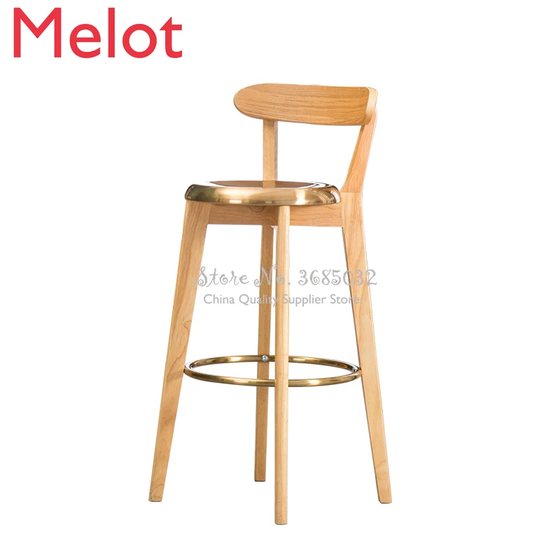 Европейские золотые барные стулья, высокие стулья из цельной древесины, современное минималистичное кресло для салона, металлический подш...
