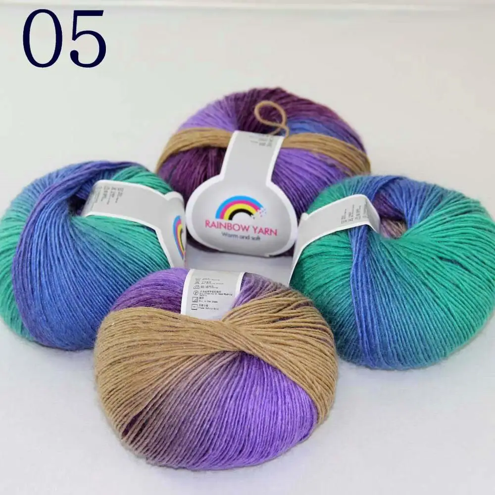

Распродажа мягкая 4x50гр шарики кашемировая шерсть цветная Радужная обертка шаль сделай сам ручная вязка пряжа 524-05 фиолетовый зеленый синий ...