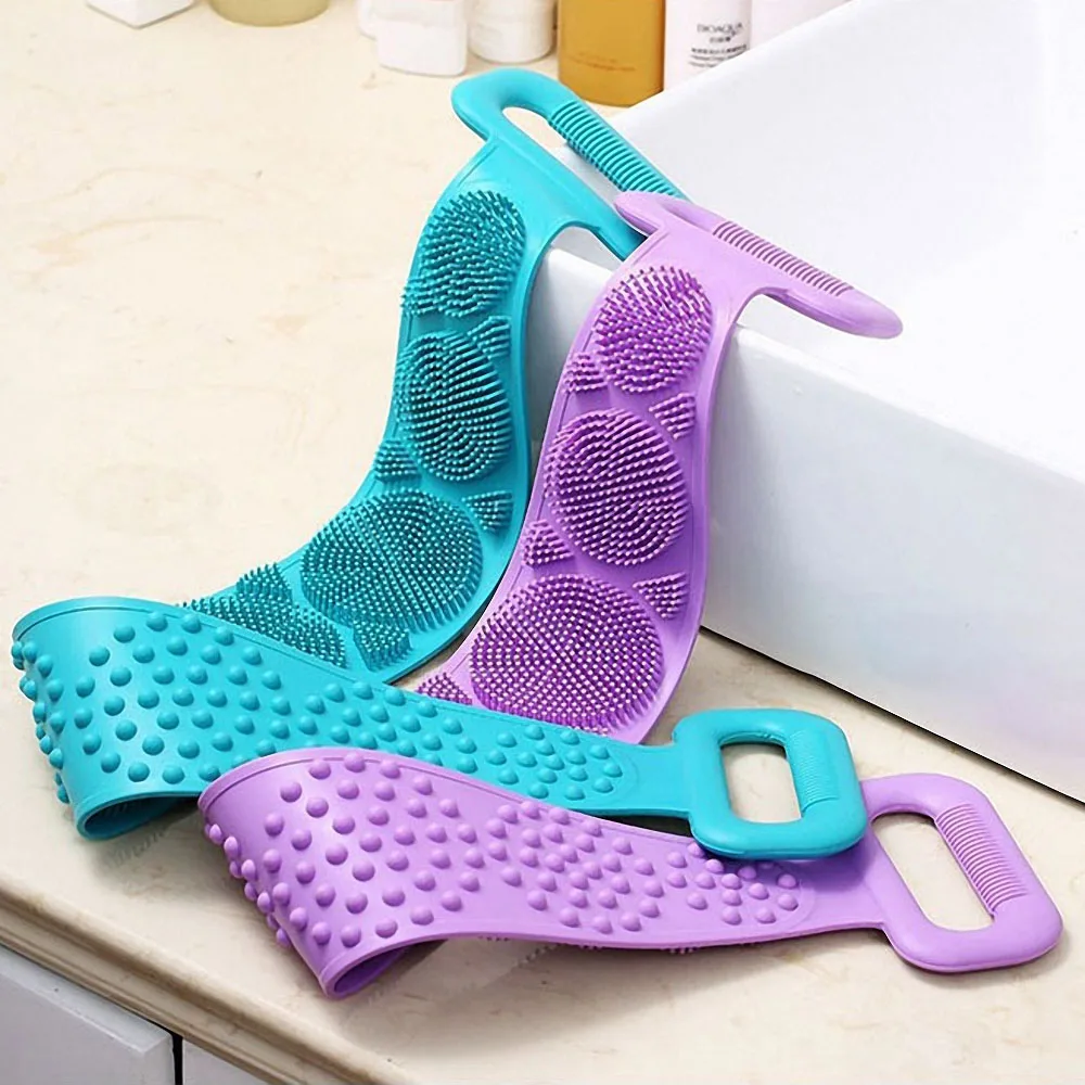 

1pc Silicone Long Exfoliating Back Brush Belt Bath Body Brush Shower Skin Cleaning Bath Belt Wash Clean Scrub Belt Massage Towel