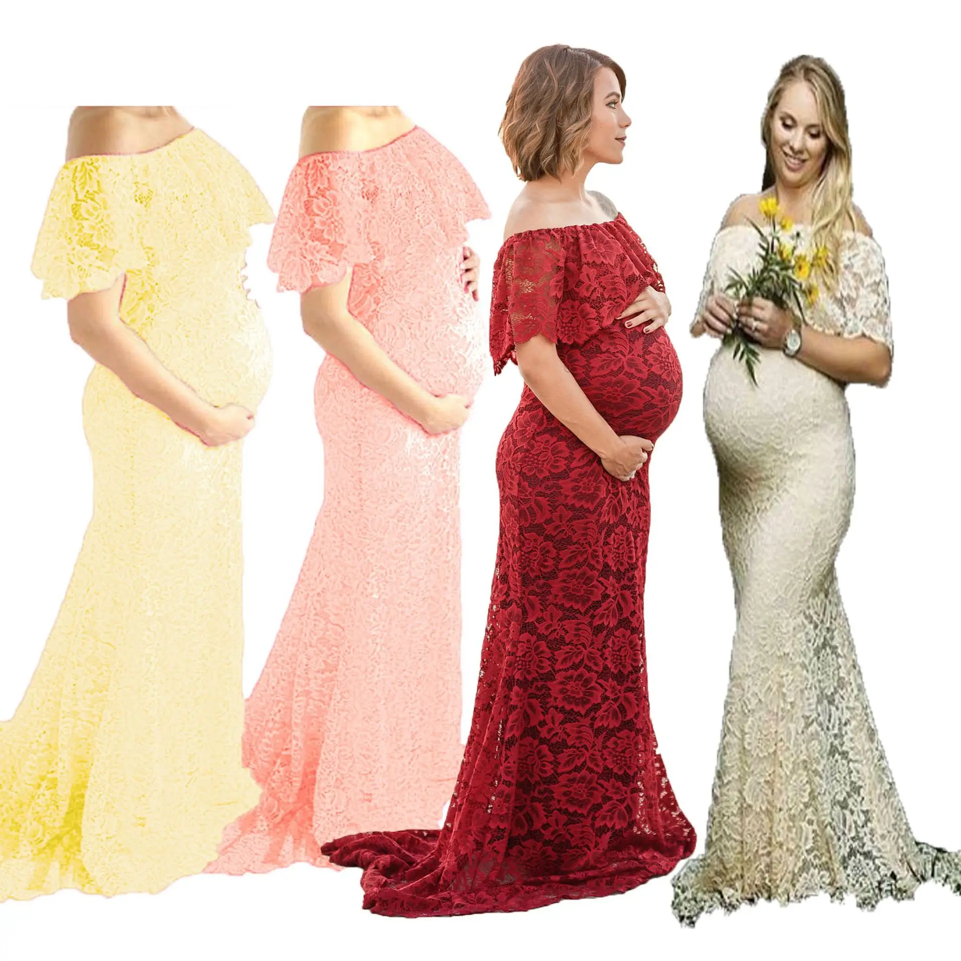 

Mermaid Lace Maternity Dresses For Photo Shoot Pregnant Women Pregnancy Dress Photography Props Off Shoulder Maxi Maternity Gown