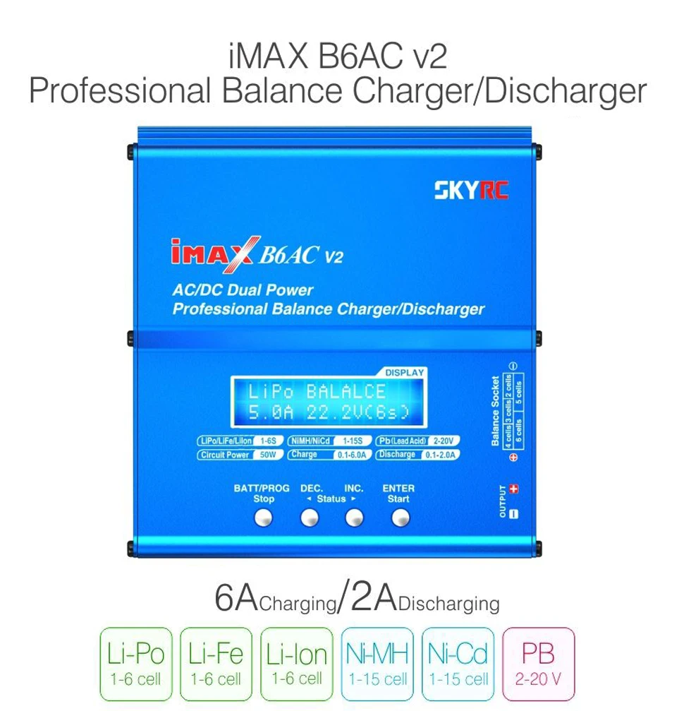 Балансирующее зарядное устройство Skyrc iMAX B6AC V2 6 А с ЖК-дисплеем функцией разрядки