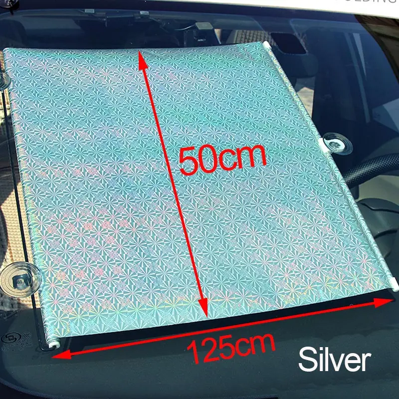 Silver 50cmx125cm Солнцезащитная шторка на лобовое на лобовое стекло от солнца Автомобильная раздвижная занавеска с УФ-Зонт с рисунком с обратной стороны Грузовик лобовое стекло на лобовое стекло - Цвет: Silver 50cmx125cm