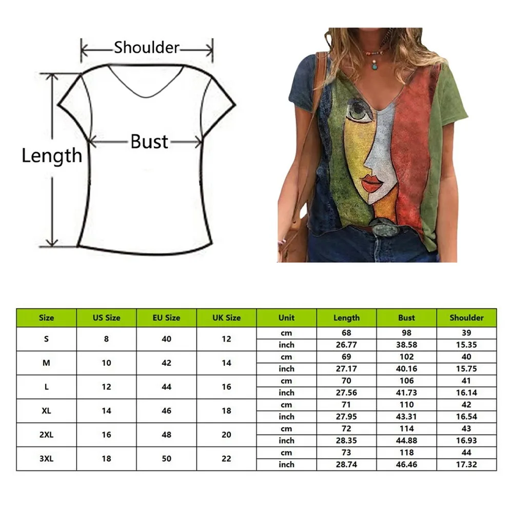 

V Neck Tshirt Women's Summer Casual Oversize Print Shirt Tops Loose Vintage Female Tee Streetwear Y2K Short Sleeve Clothes S-3XL