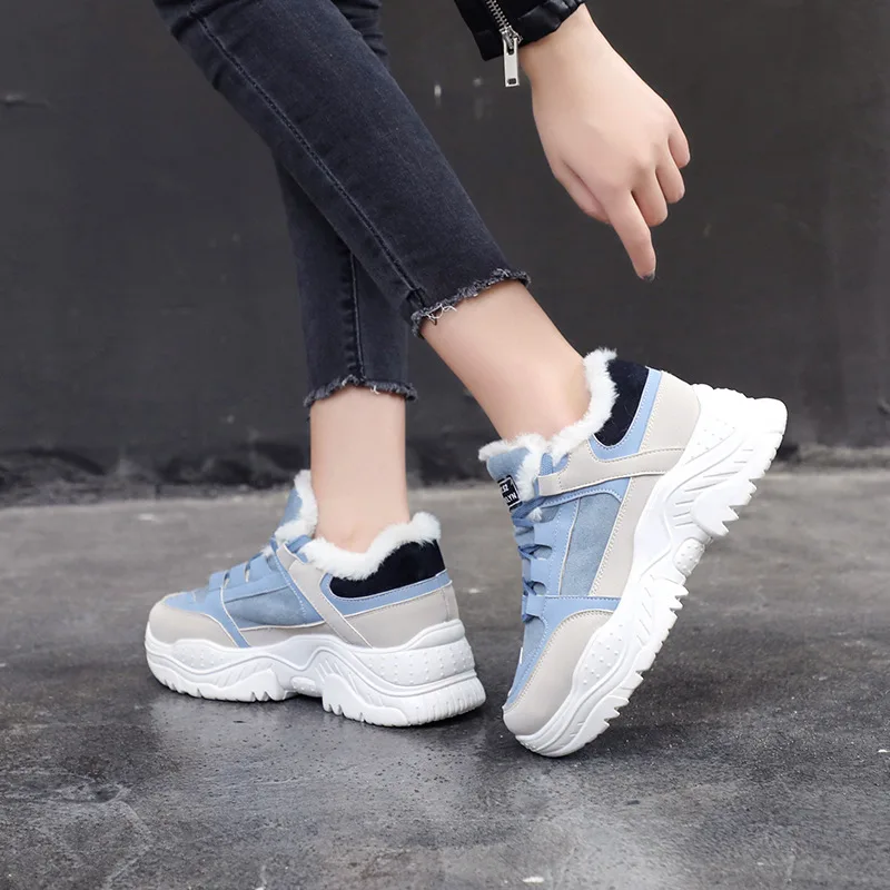 

New Fashion woman Shoes Winter Warm Platform Woman Snow Boots Plush Female Casual Sneakers Faux Leather Female Warm Shoes Fur