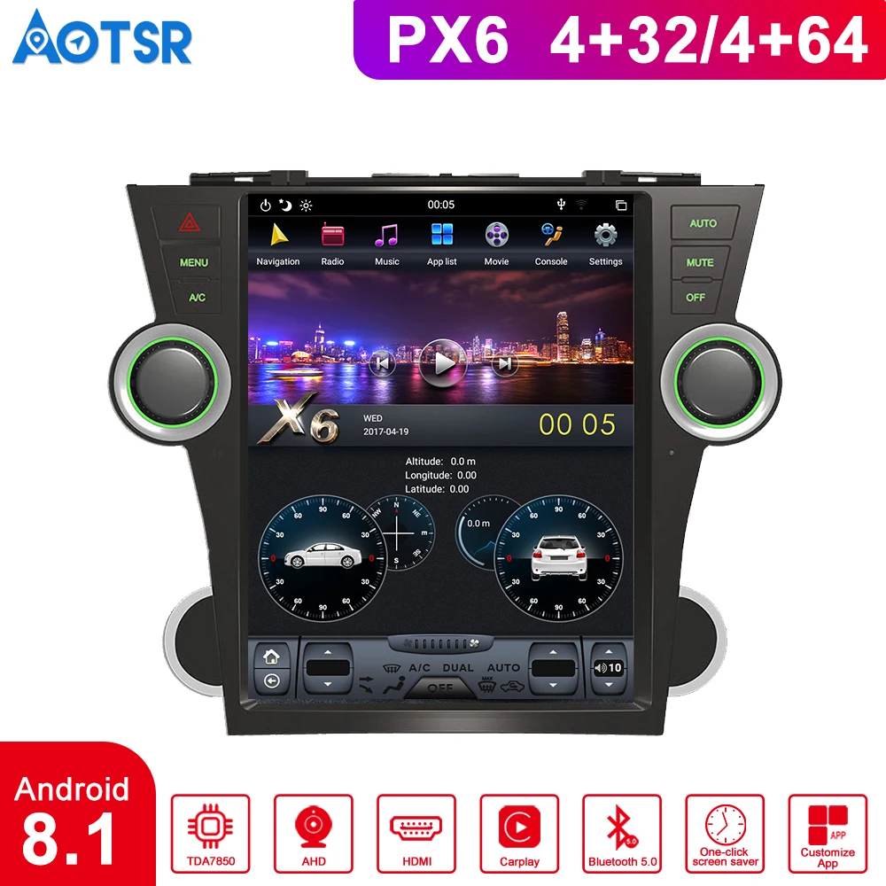 Автомобильный GPS навигатор Android 8 1 Тесла стиль автомобиль для Toyota Highlander 2007 2013 wifi