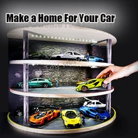 132 round garage simulation car model garage scene display box with light wooden model car model collection and storage modelin