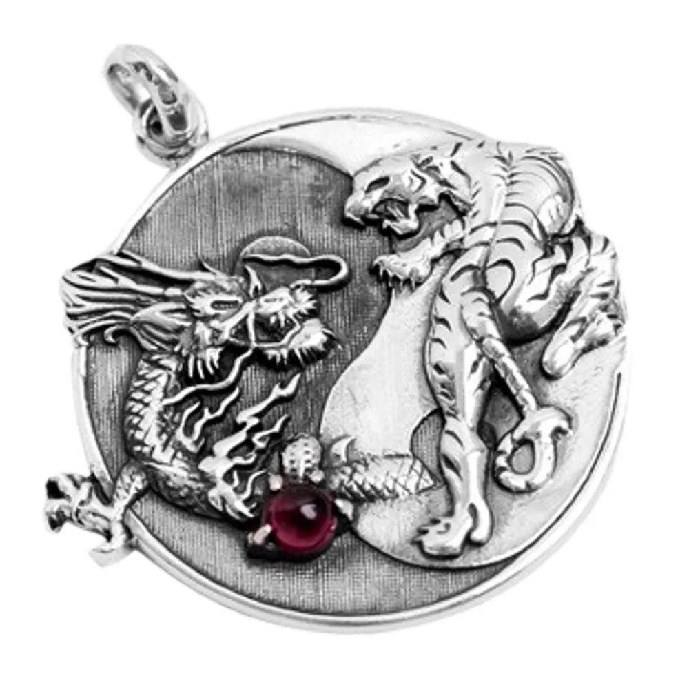 Buy BOCAI New Real S925 Pure Silver Domineering Dragon and Tiger Play Bead Pendant Tai Chi Sun Flower Inlaid Agate Man on