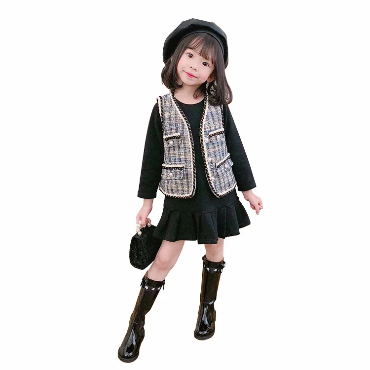 Осенне-зимний комплект одежды для маленьких девочек хлопковое черное платье с