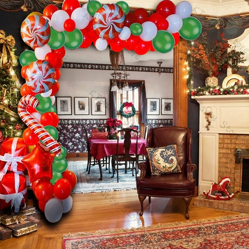 

137pcs Dark Green Candy Gift Balloons Christmas Decorations 2022 Xmas Balloons Garland Birthday Baby Shower New Year Xmas Decor
