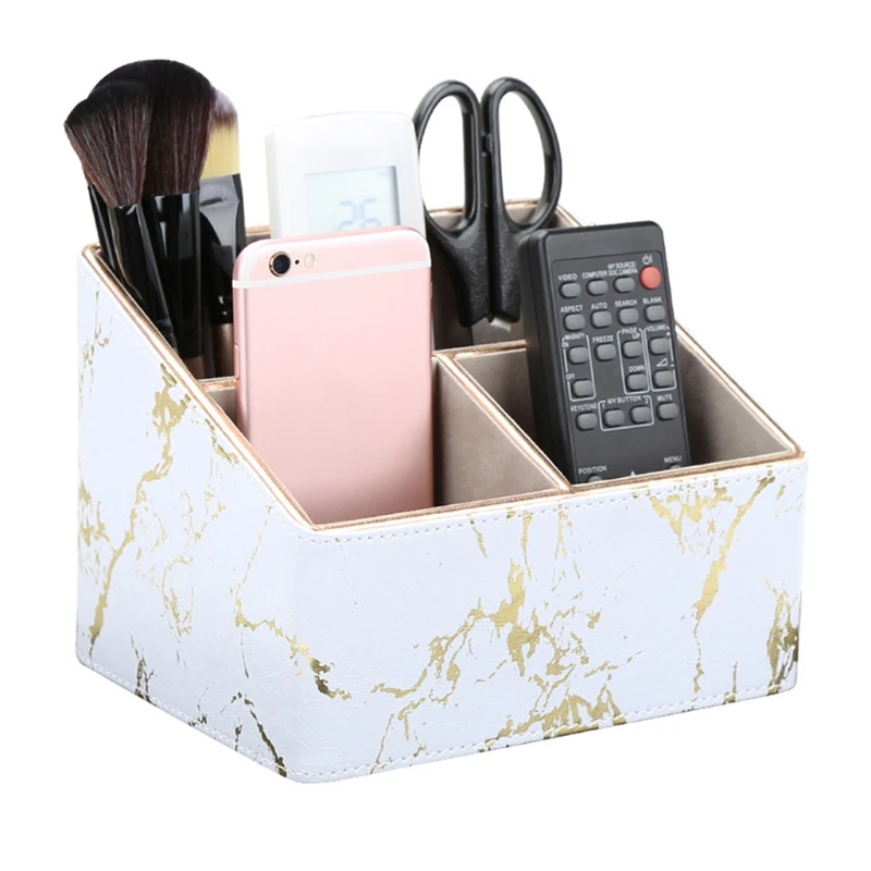 

3 Grids Marble Leather Desk Stationery Organizer Pen Pencil Holder Mobile Phone Remote Control Storage Box