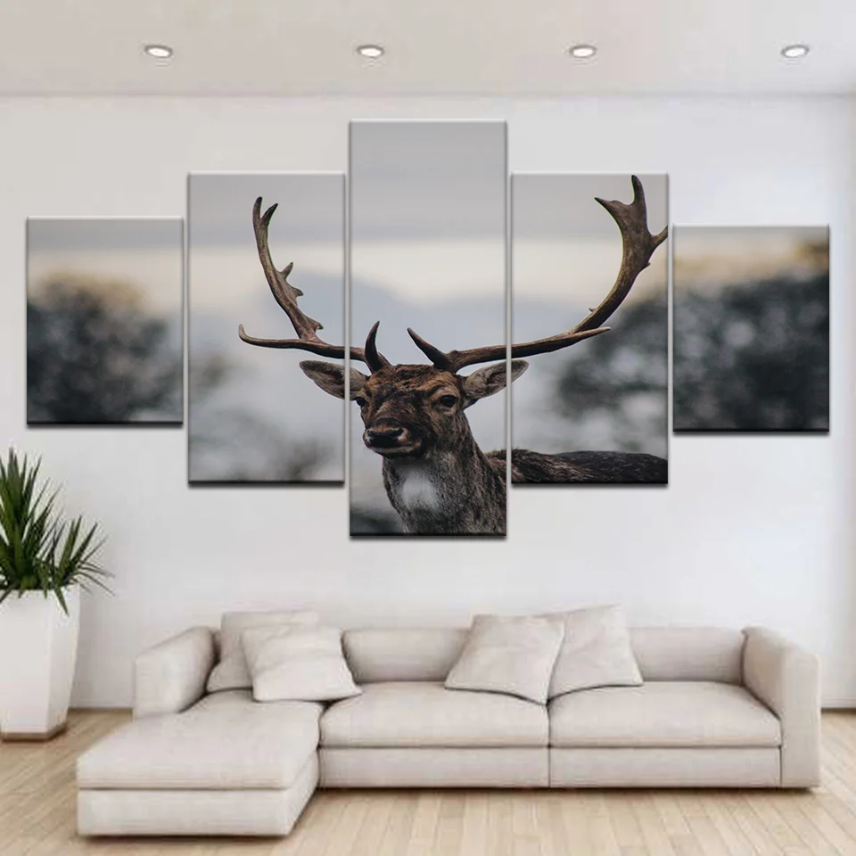 Wall Art 5 панелей Олень Печать на холсте картина лося анималистический рисунок