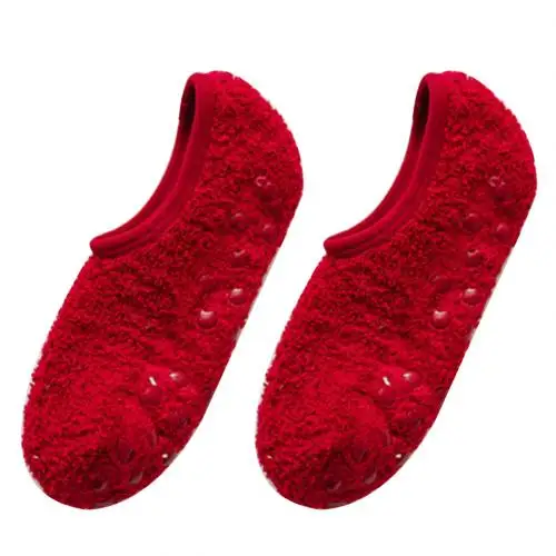 Красный 1 Pair Women Invisible Short Socks Autumn Winter Anti-slip Thermal Coral Fleece Low Cut Floor Ankle Socks Moomin носки женские - Цвет: Красный