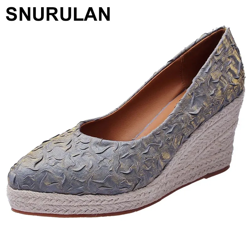 

SNURULAN Women's Wedge Sandals 2022 Spring and Autumn New Style Splicing High Thick-heeled Platform Shoes Women's Straw Woven