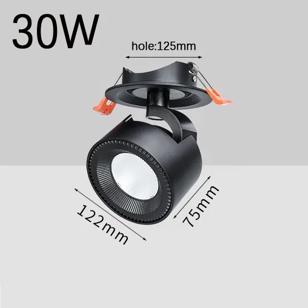 30W Black Складной Встраиваемый светодиодный потолочный светильник 12 Вт 20 Вт 30 Вт черный/белый корпус 360 градусов вращающийся фоновый настенный светильник Точечный свет - Испускаемый цвет: 30W Black