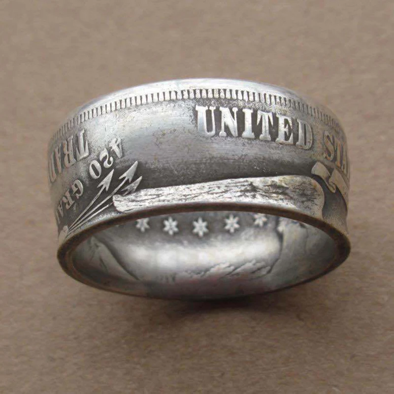 Vintage Silver Color 1875 Morgan Dollar Coin Mens Ring "the United State of American" Statement Rings for Women Collect Jewelry