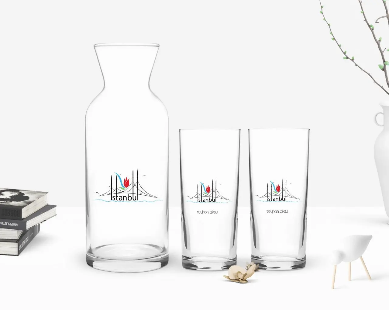 

Персонализированные Цветные принты Стамбул дизайн туристических двойной Arrack чашки и графин подарок Seti-2