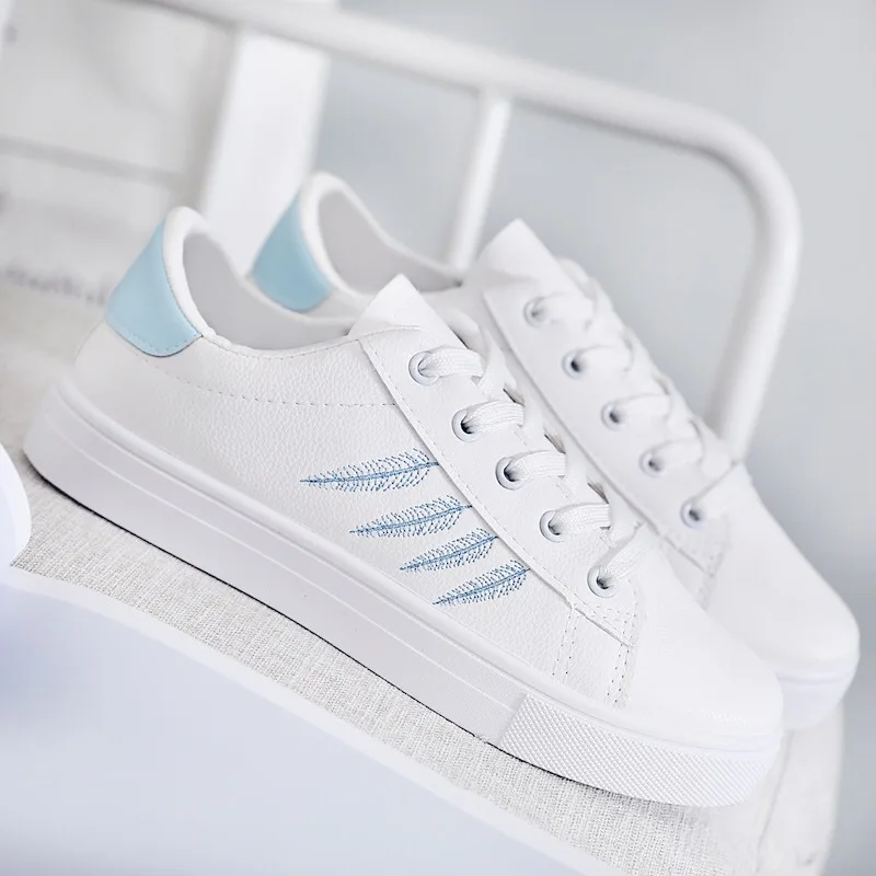 

Women Sneakers 2021 Fashion Breathble Vulcanized Shoes Women PU Leather Shoes Women Lace Up Casual Shoes White Canvas