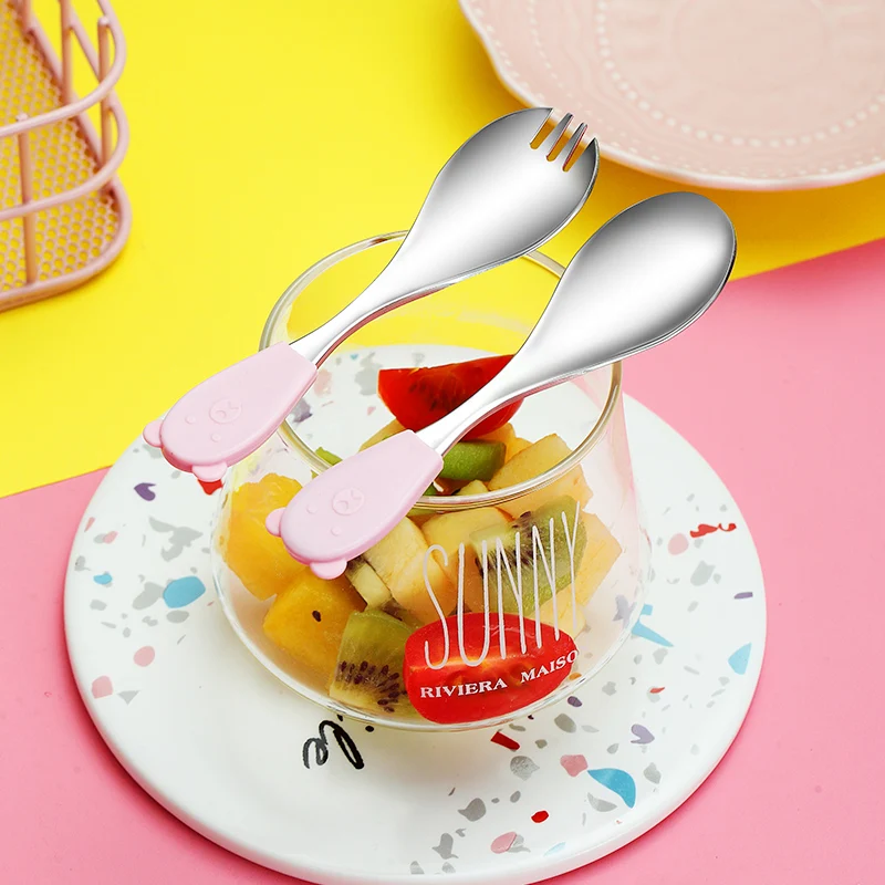 Портативный Силиконовые Столовые приборы Путешествия 304 Нержавеющая сталь дети