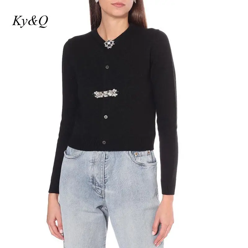 Стразы вязаный шерстяной свитер для женщин 2021 осень зима новый стиль черный