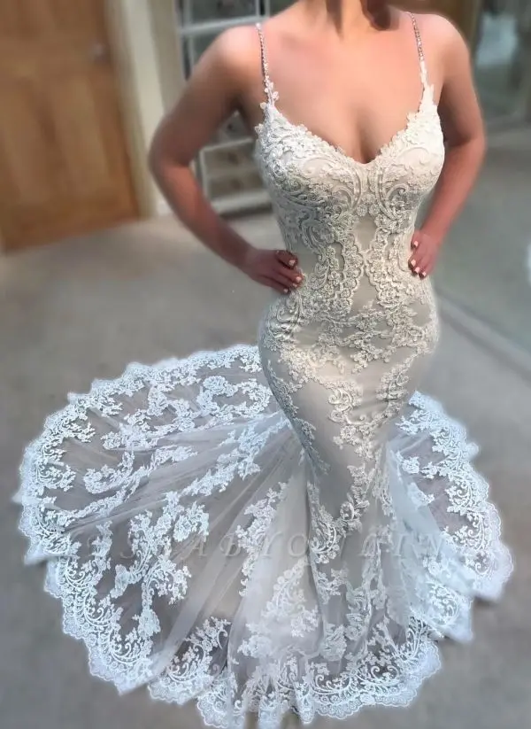 Robe De Mariee горячее кружево Русалка Длинные свадебные платья без рукавов Свадебные