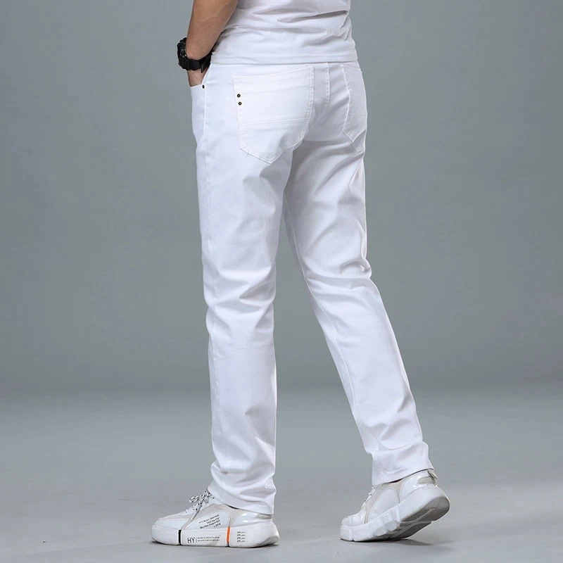 New Classic Style Men's Regular Fit White Jeans Business Smart Fashion Denim Advanced Stretch Cotton Trousers Male Brand Pants