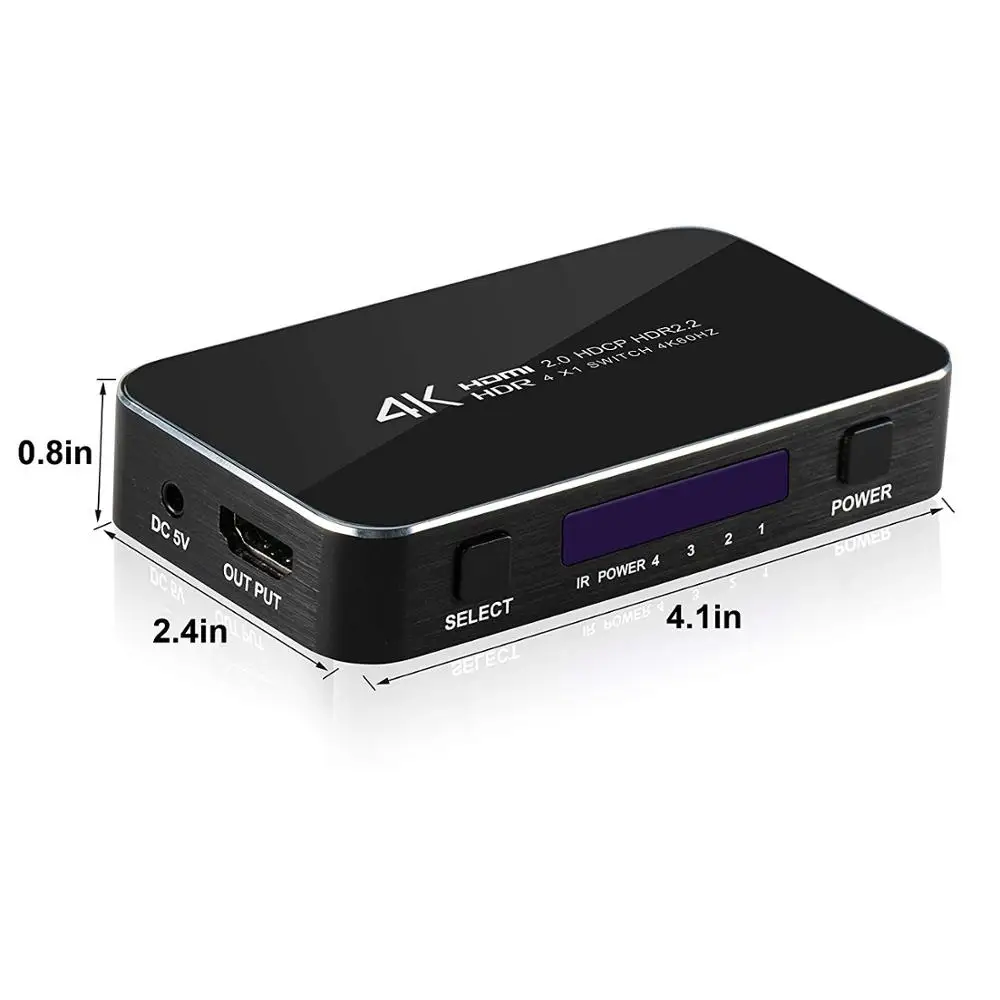HDMI Switch 4x1 60hz 4 Port Auto Box Support HDCP 2.2 4Kx2K 3D 1080P in 1 Out Switcher Sele | Электроника
