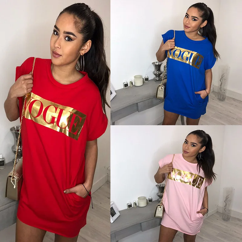 Женское платье с короткими рукавами круглым вырезом и карманом в европейском