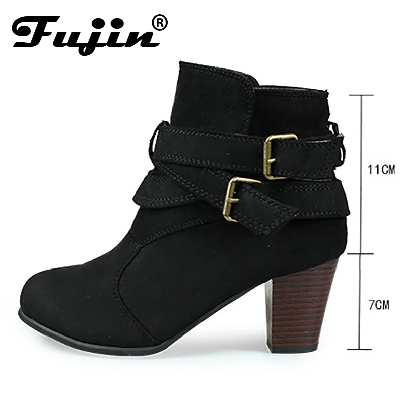 Женские ботинки на высоком каблуке Fujin черные для работы осень и зиму 2020|Женские