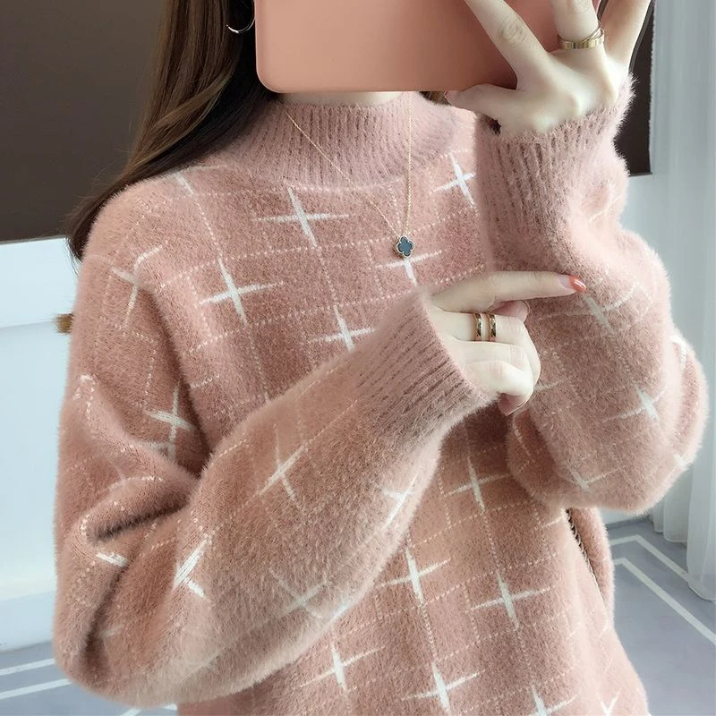Теплый Женский свитер-пуловер свитер с рисунком мохер толстый плюш шерсть зима
