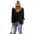 Новинка 2021, модная женская одежда на осень и зиму, вязаный Повседневный Однотонный свитер с длинным рукавом, свободные женские свитера больших размеров