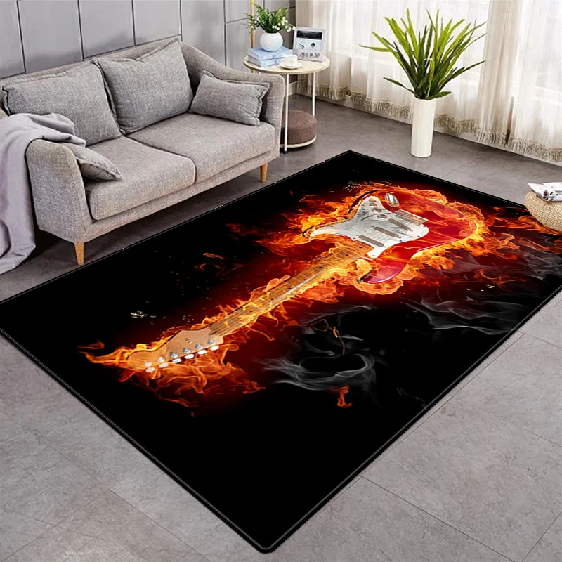

Ковер с 3D-принтом в виде огненной гитары, большие коврики для гостиной, для детей, для подростков, для спальни, нескользящий Придверный коври...