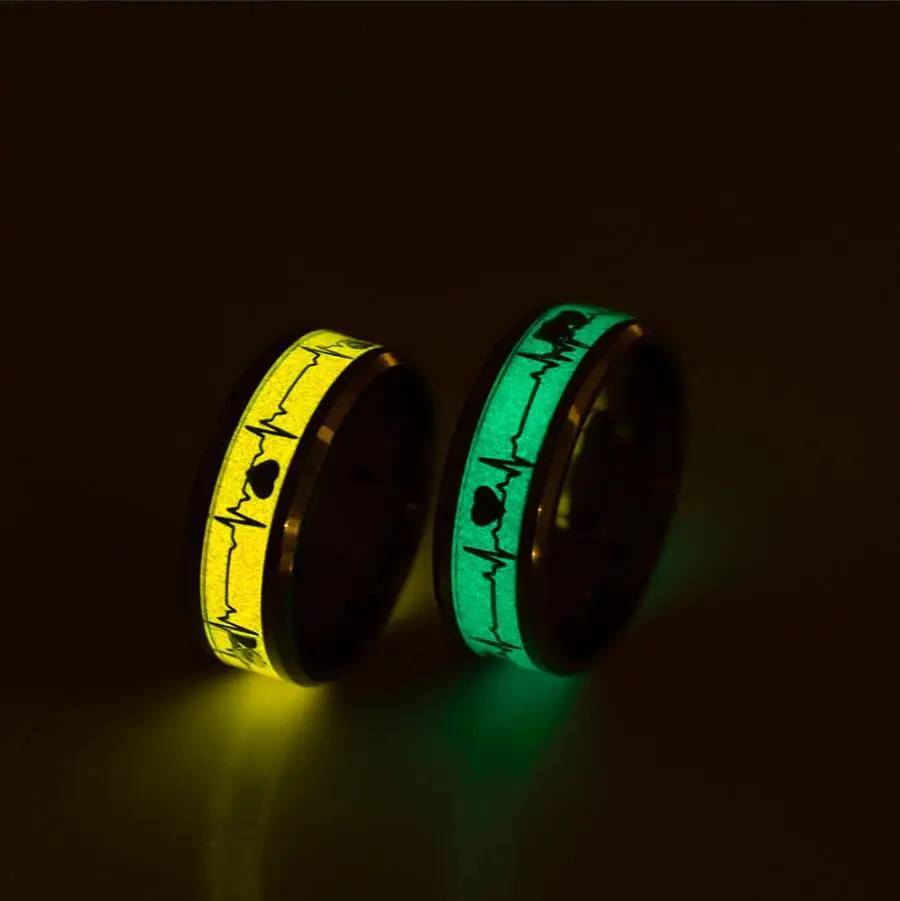 

Bxzyrt Couple Luminous ECG Ring Stainless Steel Promise Heartbeat Glowing Jewelry For Men Women Engagement Wedding Rings Jewelry