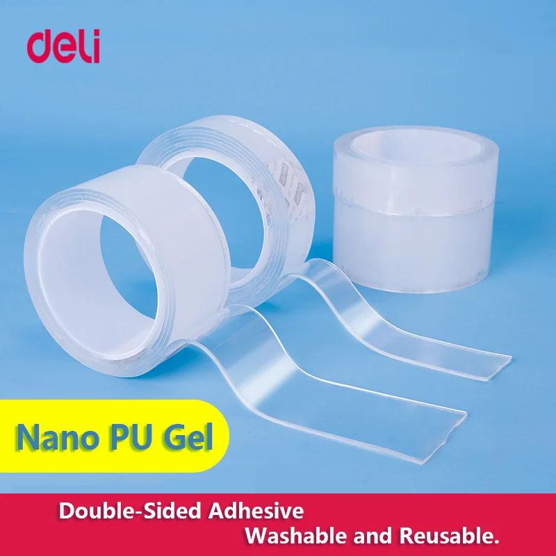

Deli 3m Multi Functional 2-Side Tape Washable Reusable Transparent strong Fixed tape School Office Household